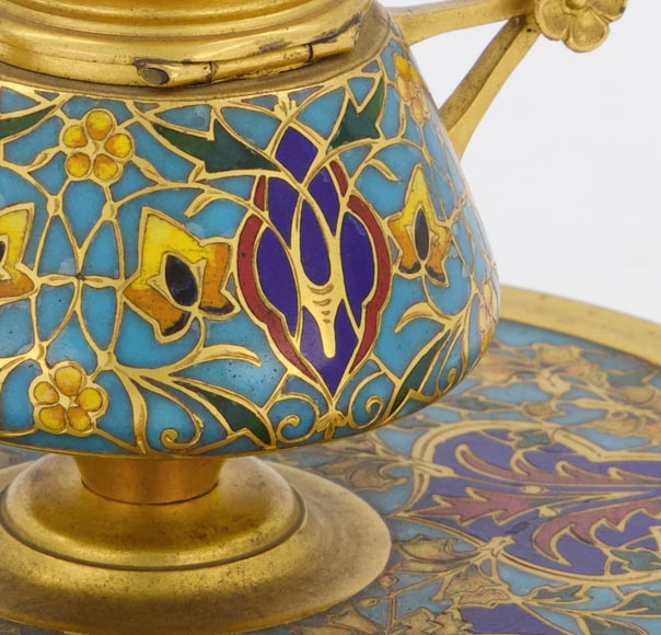F. BARBEDIENNE - Small bronze inkwell with a cloisonne decor F. BARBEDIENNE - Small bronze inkwell with a cloisonne decor-6