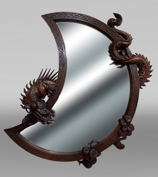 Gabriel VIARDOT (attributed to), Large Japonesque Mirror in the shape of a moon crescent with a dragon, second half of the 19th century Gabriel VIARDOT (attributed to), Large Japonesque Mirror in the shape of a moon crescent with a dragon, second half of the 19th century-0