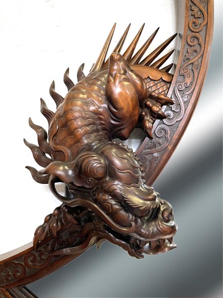 Gabriel VIARDOT (attributed to), Large Japonesque Mirror in the shape of a moon crescent with a dragon, second half of the 19th century Gabriel VIARDOT (attributed to), Large Japonesque Mirror in the shape of a moon crescent with a dragon, second half of the 19th century-1