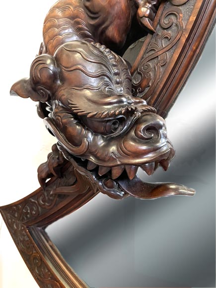 Gabriel VIARDOT (attributed to), Large Japonesque Mirror in the shape of a moon crescent with a dragon, second half of the 19th century Gabriel VIARDOT (attributed to), Large Japonesque Mirror in the shape of a moon crescent with a dragon, second half of the 19th century-2