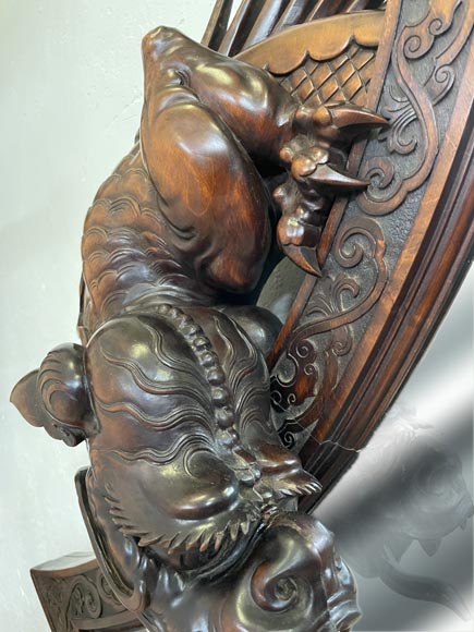 Gabriel VIARDOT (attributed to), Large Japonesque Mirror in the shape of a moon crescent with a dragon, second half of the 19th century Gabriel VIARDOT (attributed to), Large Japonesque Mirror in the shape of a moon crescent with a dragon, second half of the 19th century-5