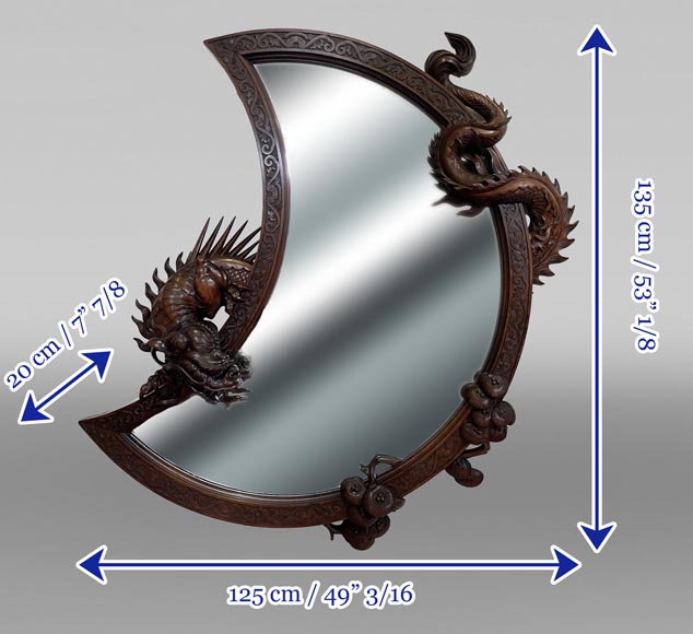 Gabriel VIARDOT (attributed to), Large Japonesque Mirror in the shape of a moon crescent with a dragon, second half of the 19th century Gabriel VIARDOT (attributed to), Large Japonesque Mirror in the shape of a moon crescent with a dragon, second half of the 19th century-10