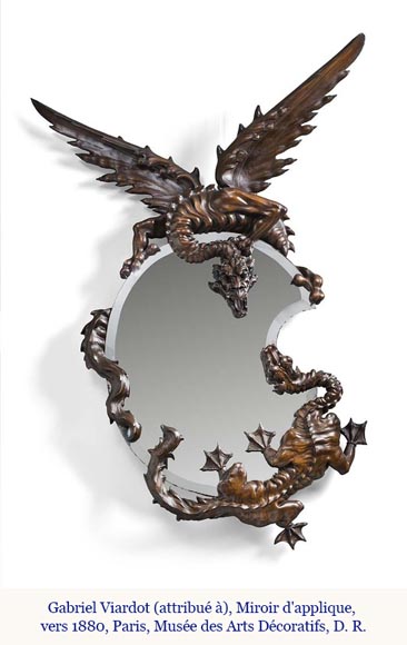 Gabriel VIARDOT (attributed to), Large Japonesque Mirror in the shape of a moon crescent with a dragon, second half of the 19th century Gabriel VIARDOT (attributed to), Large Japonesque Mirror in the shape of a moon crescent with a dragon, second half of the 19th century-11
