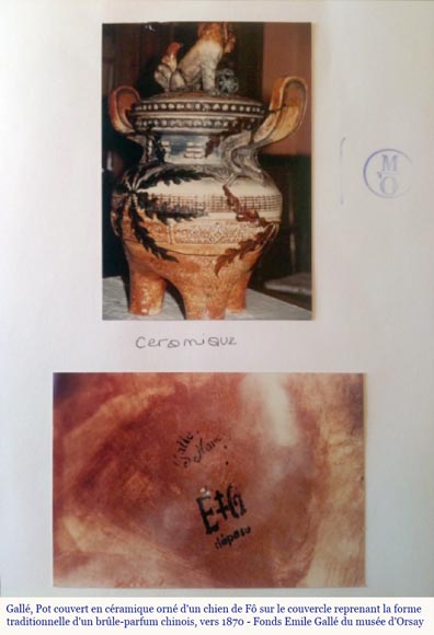 Gallé for l'Escalier de Cristal, Ceramic covered pot adorned with a Foo dog on the lid taking the traditional shape of Chinese perfume burner, circa 1870 Gallé for l'Escalier de Cristal, Ceramic covered pot adorned with a Foo dog on the lid taking the traditional shape of Chinese perfume burner, circa 1870-2