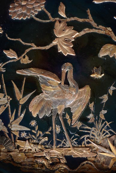 Maison GIROUX and Ferdinand DUVINAGE - Exceptional and rare cup with waders with iridescent glass and electroplated decor, circa 1870-1880 Maison GIROUX and Ferdinand DUVINAGE - Exceptional and rare cup with waders with iridescent glass and electroplated decor, circa 1870-1880-1