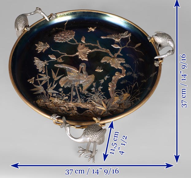 Maison GIROUX and Ferdinand DUVINAGE - Exceptional and rare cup with waders with iridescent glass and electroplated decor, circa 1870-1880 Maison GIROUX and Ferdinand DUVINAGE - Exceptional and rare cup with waders with iridescent glass and electroplated decor, circa 1870-1880-12