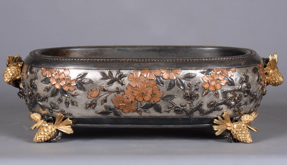 CHRISTOFLE - Exceptional planter in electroplated copper, partially copper colored, gilt, silvered and burnished on a silver background, circa 1878 CHRISTOFLE - Exceptional planter in electroplated copper, partially copper colored, gilt, silvered and burnished on a silver background, circa 1878-3