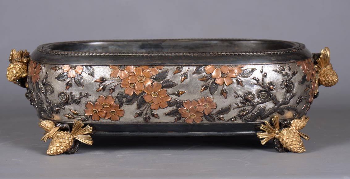 CHRISTOFLE - Exceptional planter in electroplated copper, partially copper colored, gilt, silvered and burnished on a silver background, circa 1878 CHRISTOFLE - Exceptional planter in electroplated copper, partially copper colored, gilt, silvered and burnished on a silver background, circa 1878-4