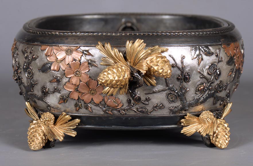 CHRISTOFLE - Exceptional planter in electroplated copper, partially copper colored, gilt, silvered and burnished on a silver background, circa 1878 CHRISTOFLE - Exceptional planter in electroplated copper, partially copper colored, gilt, silvered and burnished on a silver background, circa 1878-5