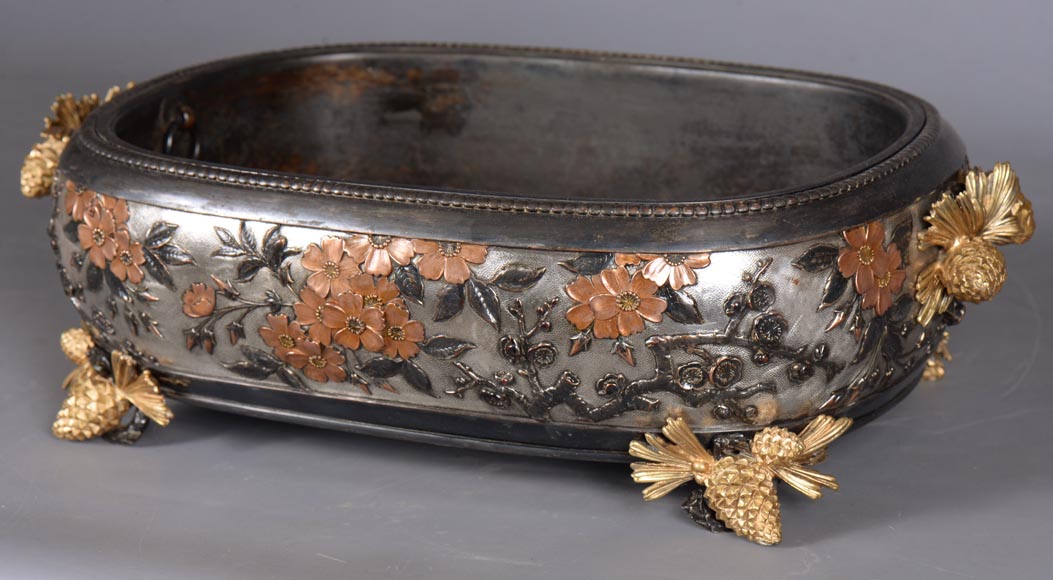 CHRISTOFLE - Exceptional planter in electroplated copper, partially copper colored, gilt, silvered and burnished on a silver background, circa 1878 CHRISTOFLE - Exceptional planter in electroplated copper, partially copper colored, gilt, silvered and burnished on a silver background, circa 1878-6