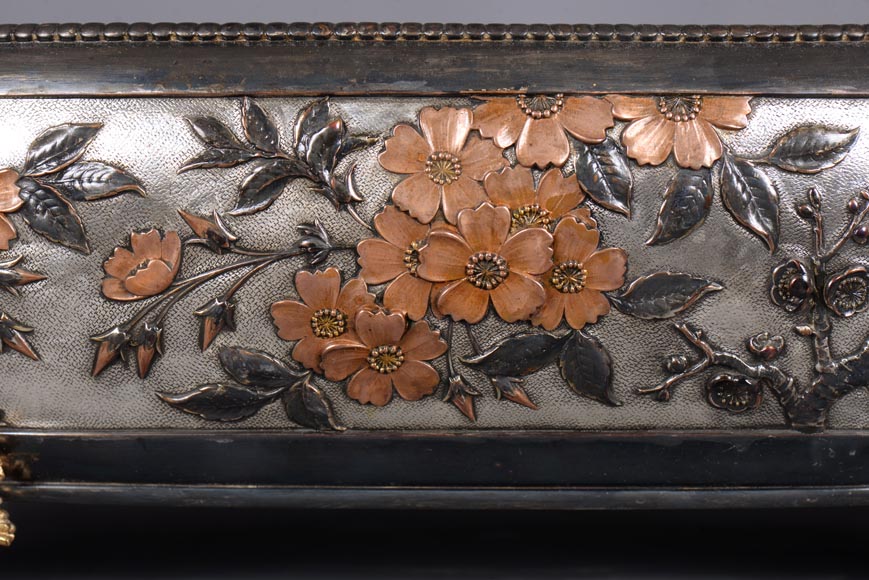 CHRISTOFLE - Exceptional planter in electroplated copper, partially copper colored, gilt, silvered and burnished on a silver background, circa 1878 CHRISTOFLE - Exceptional planter in electroplated copper, partially copper colored, gilt, silvered and burnished on a silver background, circa 1878-8