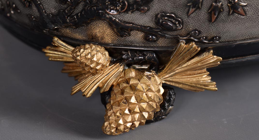 CHRISTOFLE - Exceptional planter in electroplated copper, partially copper colored, gilt, silvered and burnished on a silver background, circa 1878 CHRISTOFLE - Exceptional planter in electroplated copper, partially copper colored, gilt, silvered and burnished on a silver background, circa 1878-12