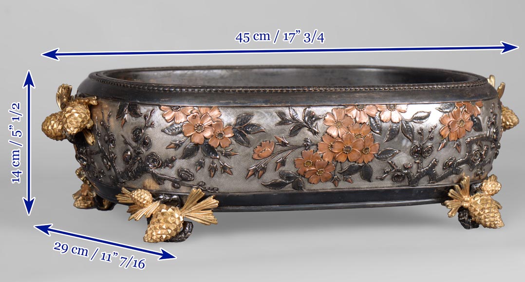 CHRISTOFLE - Exceptional planter in electroplated copper, partially copper colored, gilt, silvered and burnished on a silver background, circa 1878 CHRISTOFLE - Exceptional planter in electroplated copper, partially copper colored, gilt, silvered and burnished on a silver background, circa 1878-13
