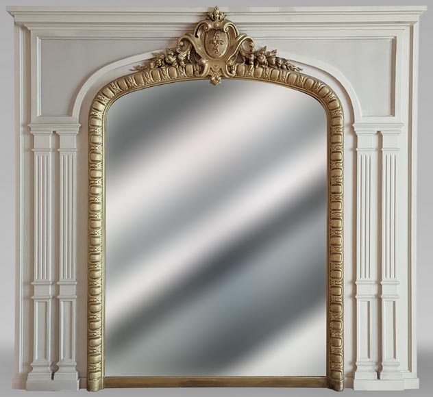 Regence style trumeau with a flowered cartouche Regence style trumeau with a flowered cartouche -0