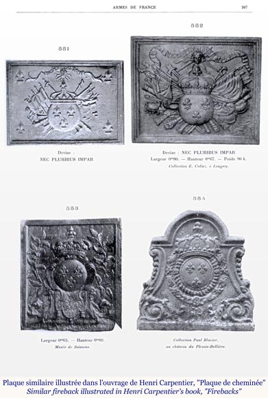 Exceptional fireback with the France coat of arms and Louis XIV's mascaron and motto Exceptional fireback with the France coat of arms and Louis XIV's mascaron and motto-1