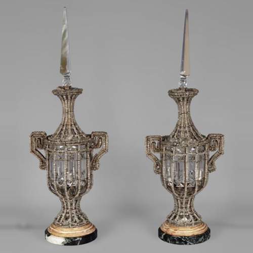Pair of antique crystal lamps