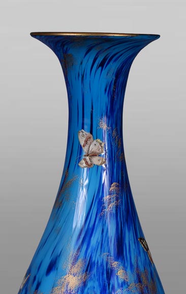 Clichy Glassworks (attributed to) – Large blue mottled glass vase-1