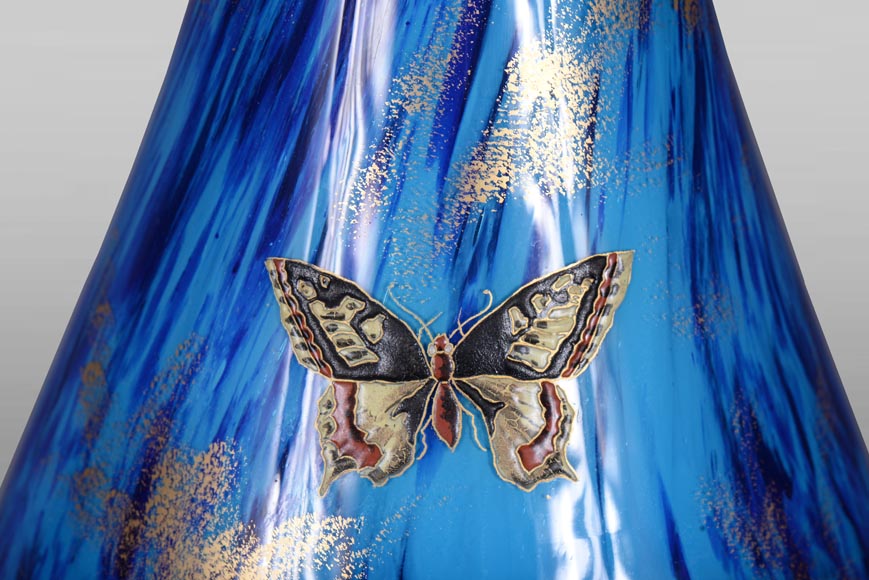 Clichy Glassworks (attributed to) – Large blue mottled glass vase-3