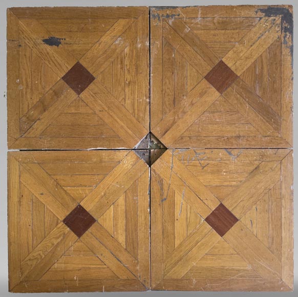 Batch of about 6m² of oak parquet flooring with a cross motif intersperses with mahogany Batch of about 6m² of oak parquet flooring with a cross motif intersperses with mahogany-0
