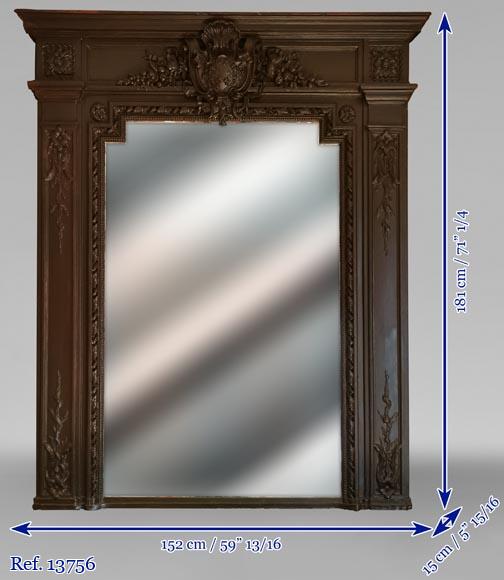 Napoleon III style trumeau with a cartouche in wood and stucco painted in brown Napoleon III style trumeau with a cartouche in wood and stucco painted in brown-5