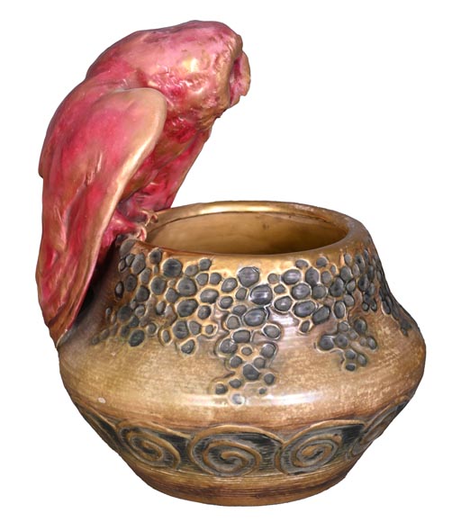Eduard Stellmacher (attributed to) for Amphora, Earthenware owl vase, late 1890s-2