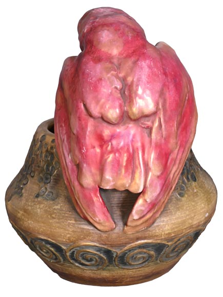 Eduard Stellmacher (attributed to) for Amphora, Earthenware owl vase, late 1890s-3