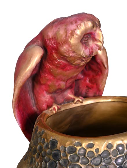 Eduard Stellmacher (attributed to) for Amphora, Earthenware owl vase, late 1890s-5