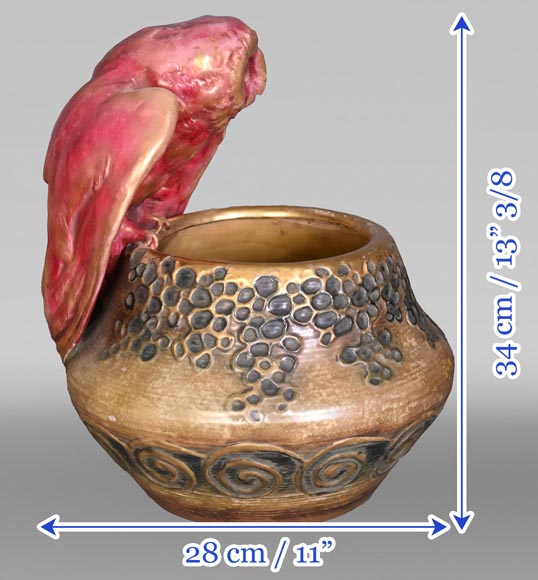Eduard Stellmacher (attributed to) for Amphora, Earthenware owl vase, late 1890s-9