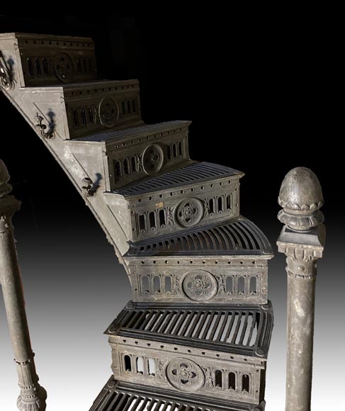 Double Quarter-Turn Staircase and Walkway in Cast Iron and Wrought Iron, 1865 Double Quarter-Turn Staircase and Walkway in Cast Iron and Wrought Iron, 1865 -5