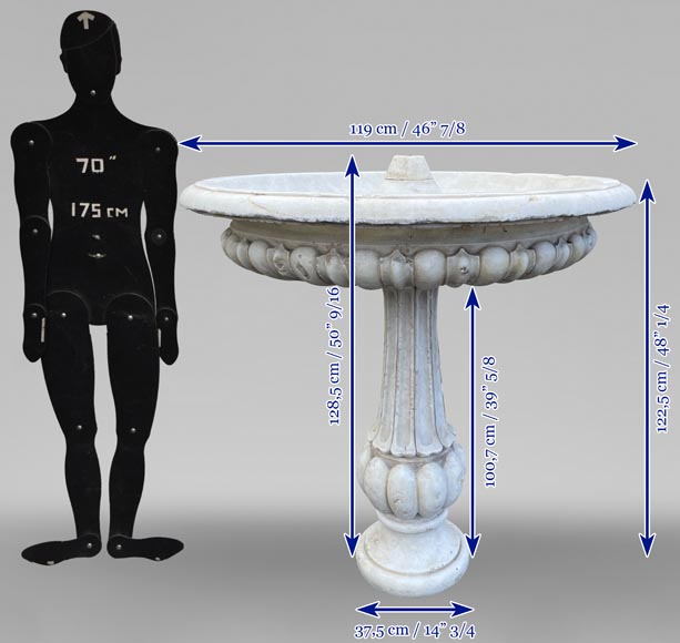 Central fountain in Carrara marble, godroon decors Central fountain in Carrara marble, godroon decors-10