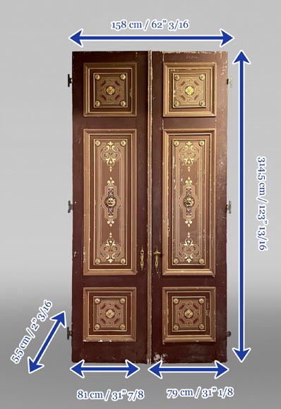 Pair of large Napoleon III painted double doors-9