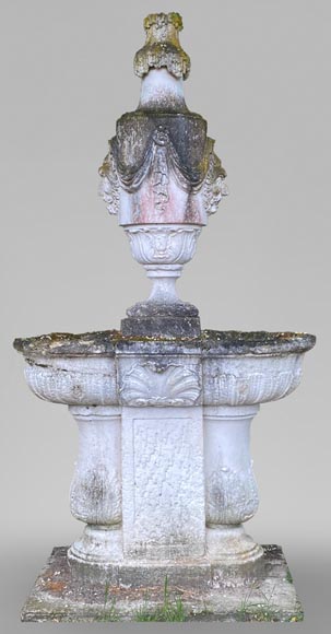 Regence style garden fountain with double basin in stone Regence style garden fountain with double basin in stone-0