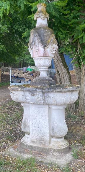 Regence style garden fountain with double basin in stone Regence style garden fountain with double basin in stone-3