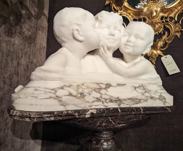 Affortunato GORI, Sculpture in Carrara marble depicting three busts of children on its original column Affortunato GORI, Sculpture in Carrara marble depicting three busts of children on its original column-4