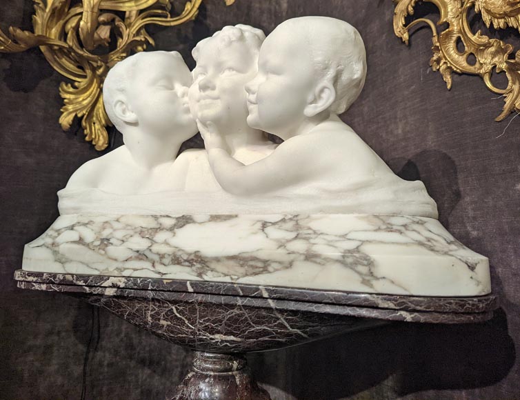 Affortunato GORI, Sculpture in Carrara marble depicting three busts of children on its original column Affortunato GORI, Sculpture in Carrara marble depicting three busts of children on its original column-6