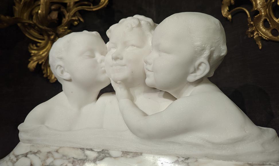 Affortunato GORI, Sculpture in Carrara marble depicting three busts of children on its original column Affortunato GORI, Sculpture in Carrara marble depicting three busts of children on its original column-7