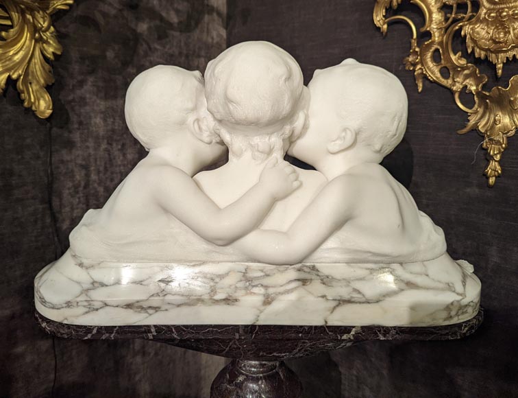 Affortunato GORI, Sculpture in Carrara marble depicting three busts of children on its original column Affortunato GORI, Sculpture in Carrara marble depicting three busts of children on its original column-9