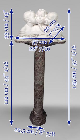 Affortunato GORI, Sculpture in Carrara marble depicting three busts of children on its original column Affortunato GORI, Sculpture in Carrara marble depicting three busts of children on its original column-12