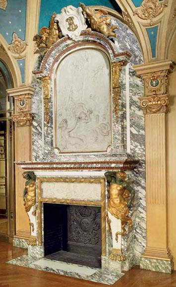 Extraordinary monumental fireplace signed by Jules Allard and Louis Ardisson coming from the Berwind Estate, Fifth Avenue, New York Extraordinary monumental fireplace signed by Jules Allard and Louis Ardisson coming from the Berwind Estate, Fifth Avenue, New York-1