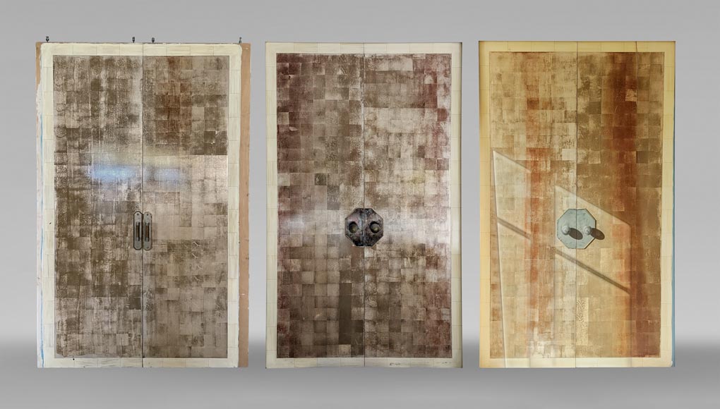 Set of 3 imitation shagreen double doors Set of 3 imitation shagreen double doors-0