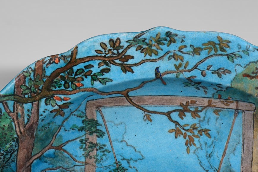 Théodore DECK (ceramist), Eugène GLUCK (painter), Ornamental dish decorated with a bucolic scene with an escarpolette Théodore DECK (ceramist), Eugène GLUCK (painter), Ornamental dish decorated with a bucolic scene with an escarpolette-2