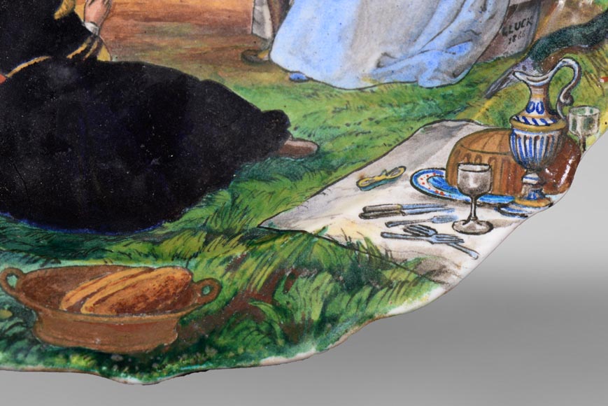 Théodore DECK (ceramist), Eugène GLUCK (painter), Ornamental dish decorated with a bucolic scene with an escarpolette Théodore DECK (ceramist), Eugène GLUCK (painter), Ornamental dish decorated with a bucolic scene with an escarpolette-5