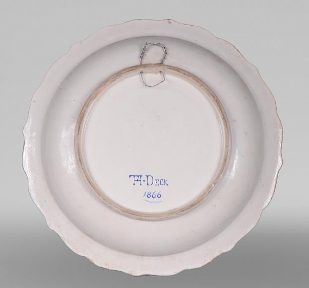 Théodore DECK (ceramist), Eugène GLUCK (painter), Ornamental dish decorated with a bucolic scene with an escarpolette Théodore DECK (ceramist), Eugène GLUCK (painter), Ornamental dish decorated with a bucolic scene with an escarpolette-8