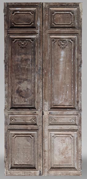 Napoleon III-style oak double door with shell decoration Napoleon III-style oak double door with shell decoration-0