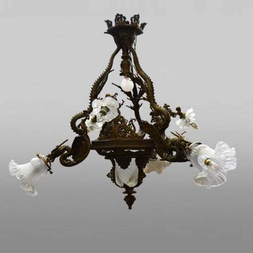 Maison Mottheau et Fils, Japonist gilt-bronze chandelier
