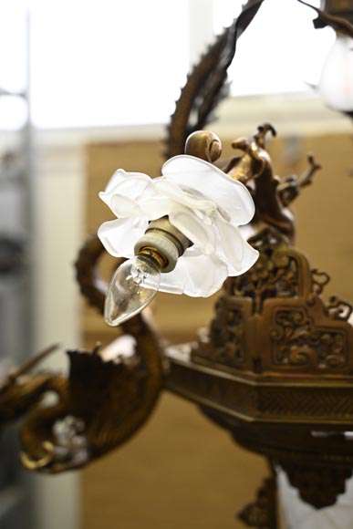Maison Mottheau et Fils, Japonist gilt-bronze chandelier-3