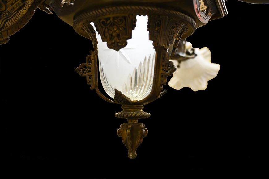 Maison Mottheau et Fils, Japonist gilt-bronze chandelier-4