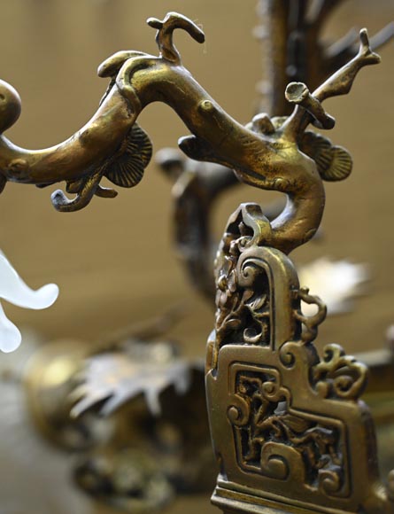Maison Mottheau et Fils, Japonist gilt-bronze chandelier-6