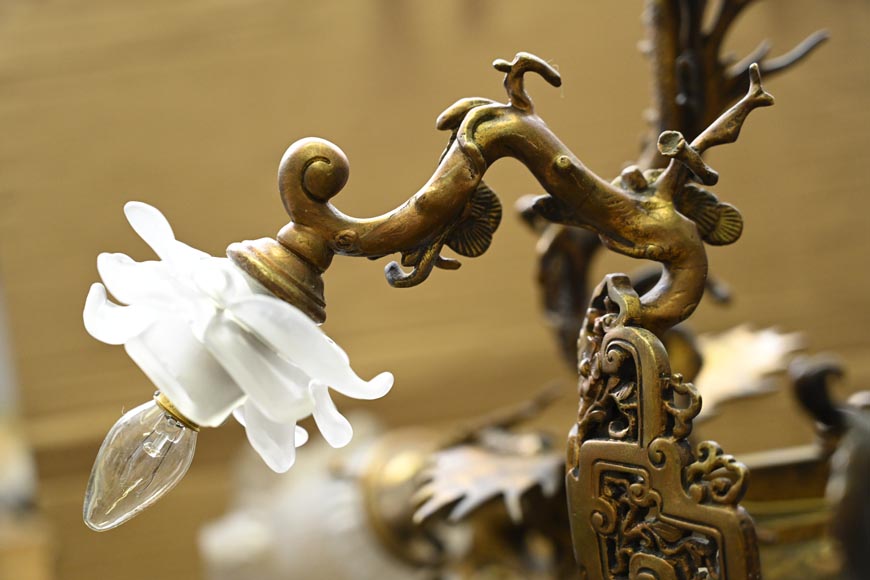 Maison Mottheau et Fils, Japonist gilt-bronze chandelier-7