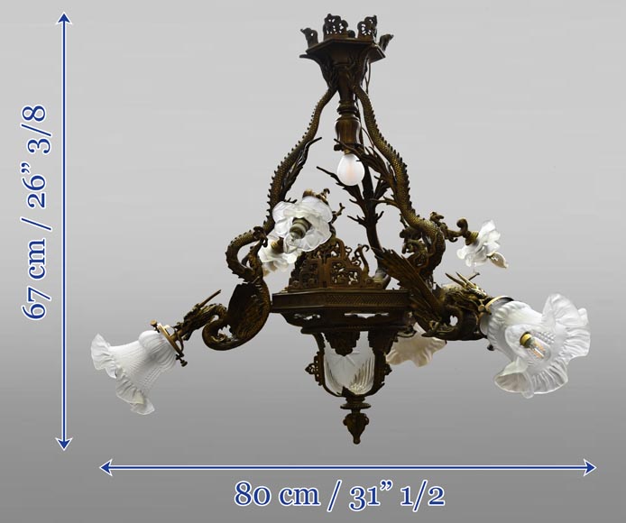 Maison Mottheau et Fils, Japonist gilt-bronze chandelier-10